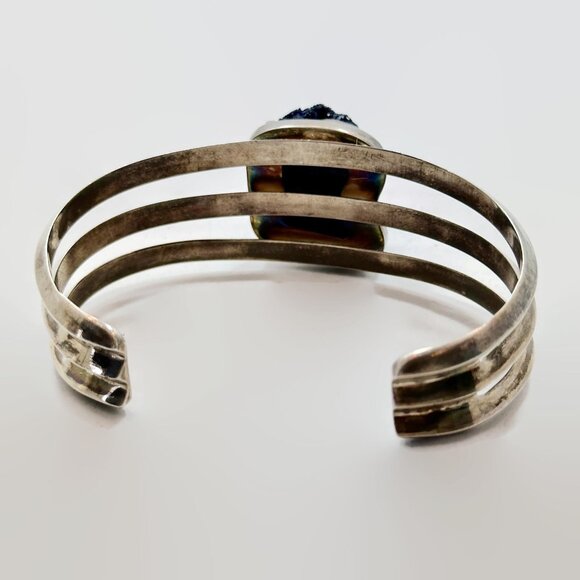 Druzy Bracelet, Sterling Silver, Cuff, Designer, Ancient Echoes, Blue Stone - Picture 3 of 6